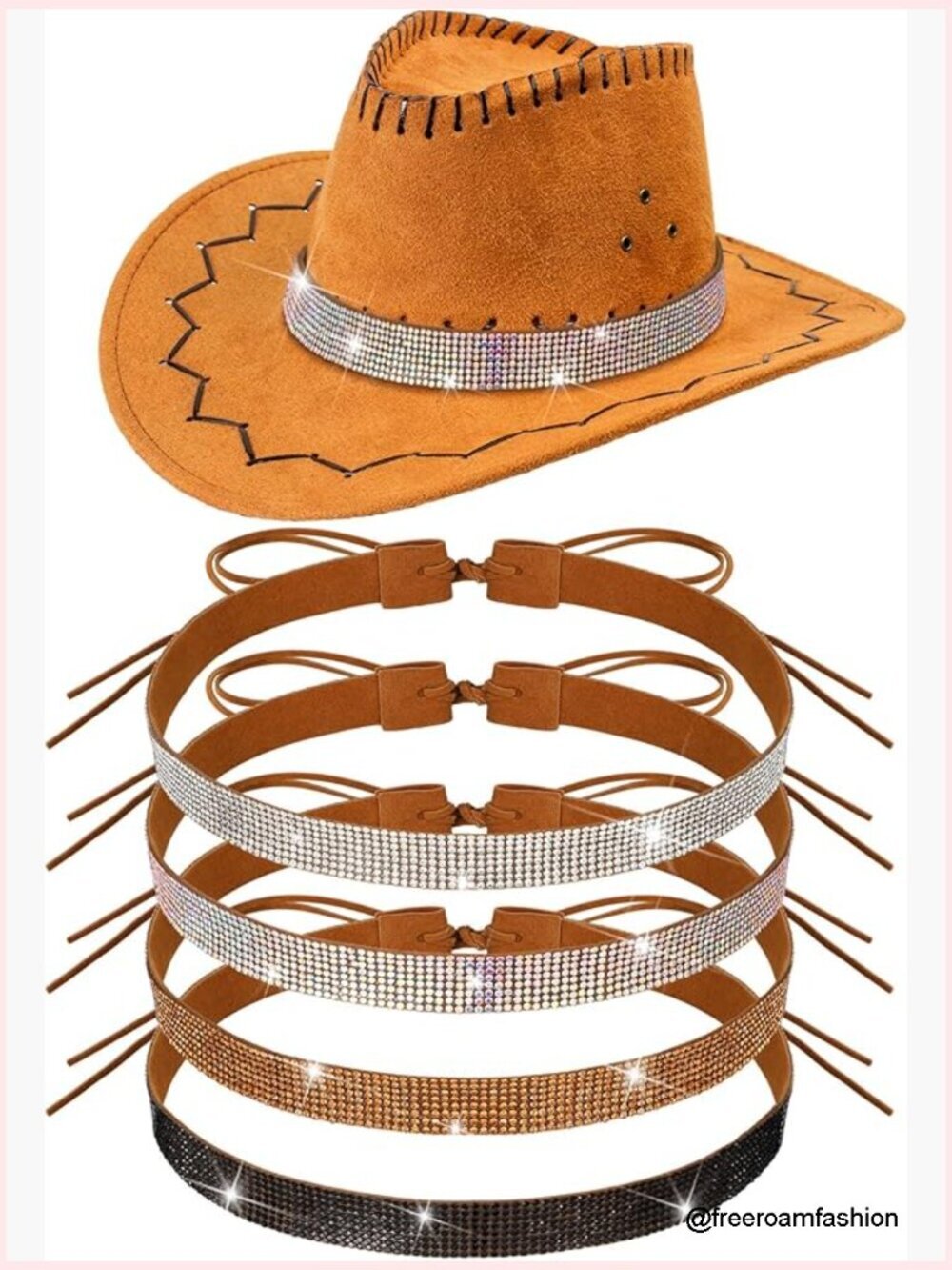 4 Pack Rhinestone Hat Band Adjustable Cowboy Hat Belt Western Style Hatband